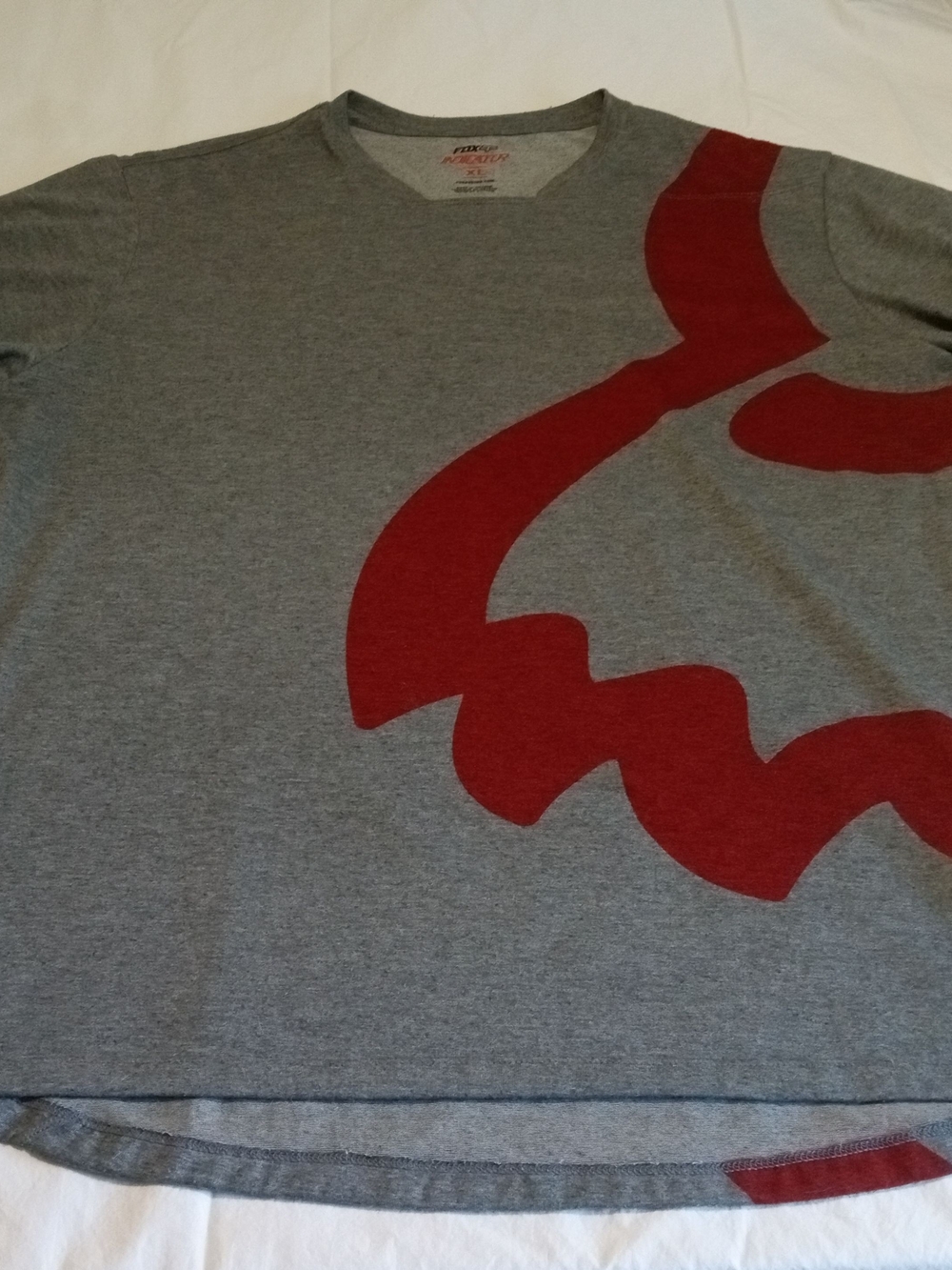 Fox Grey Tee with Large Red Graphic Logo Polyester